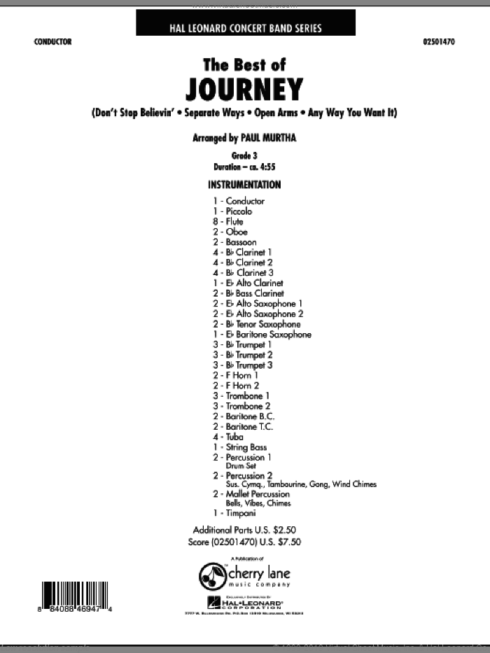 The Best Of Journey (COMPLETE) sheet music for concert band by Paul Murtha and Journey, intermediate skill level