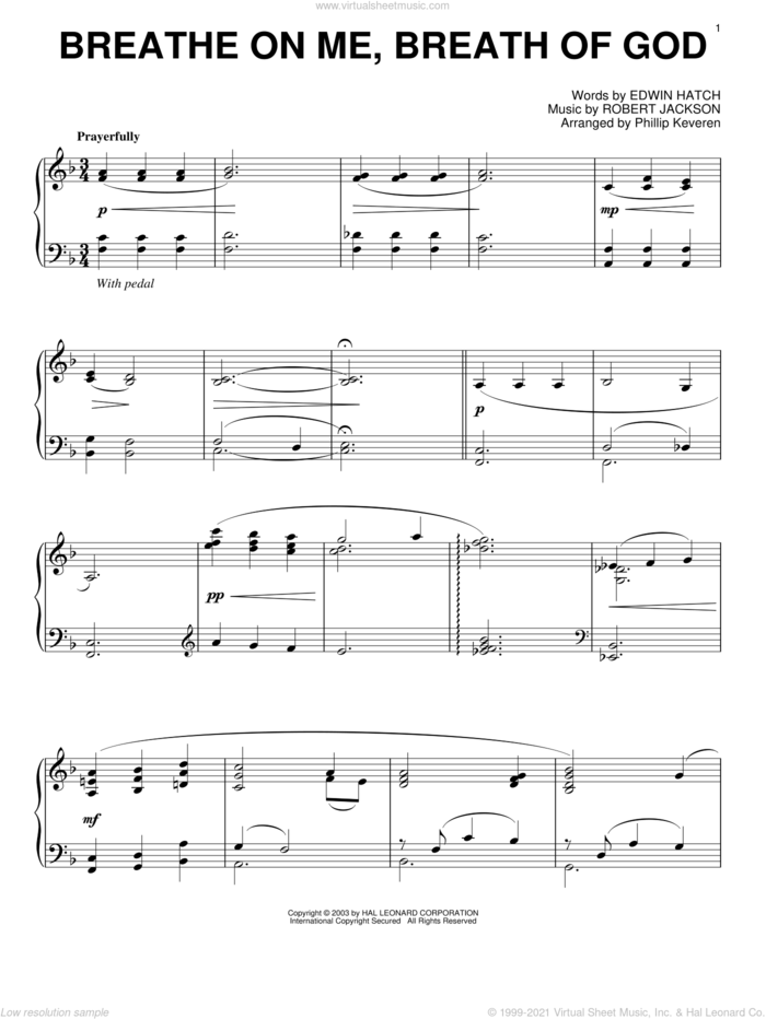 Breathe On Me, Breath Of God (arr. Phillip Keveren) sheet music for piano solo by Edwin Hatch, Phillip Keveren and Robert Jackson, intermediate skill level