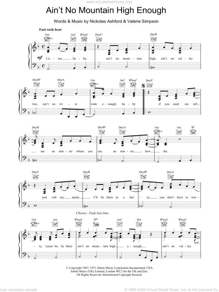Ain't No Mountain High Enough sheet music for piano solo by ASHFORD, Diana Ross and Miscellaneous, easy skill level