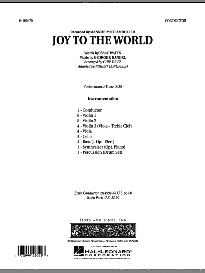 Joy To The World (COMPLETE) sheet music for orchestra by Robert Longfield, Chip Davis and Mannheim Steamroller, intermediate skill level