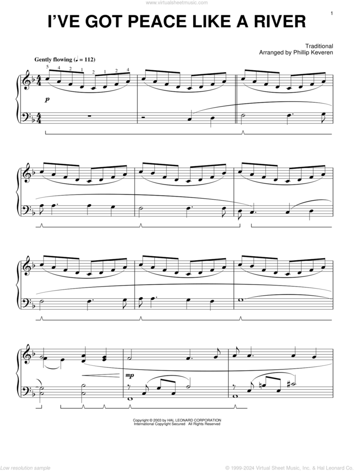 I've Got Peace Like A River (arr. Phillip Keveren) sheet music for piano solo  and Phillip Keveren, intermediate skill level