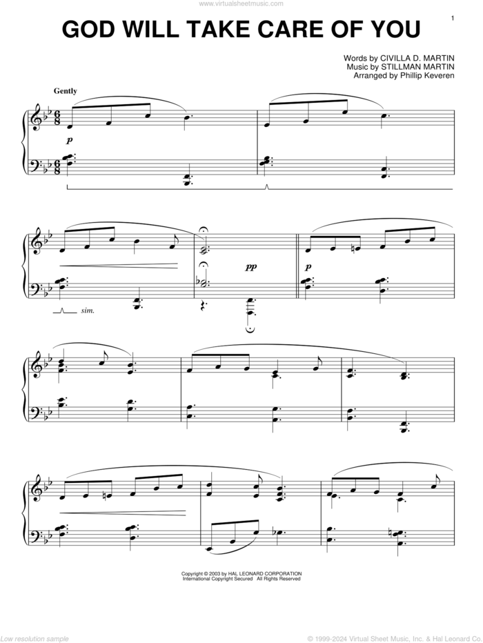 God Will Take Care Of You (arr. Phillip Keveren) sheet music for piano solo by Civilla D. Martin, Phillip Keveren and W. Stillman Martin, intermediate skill level