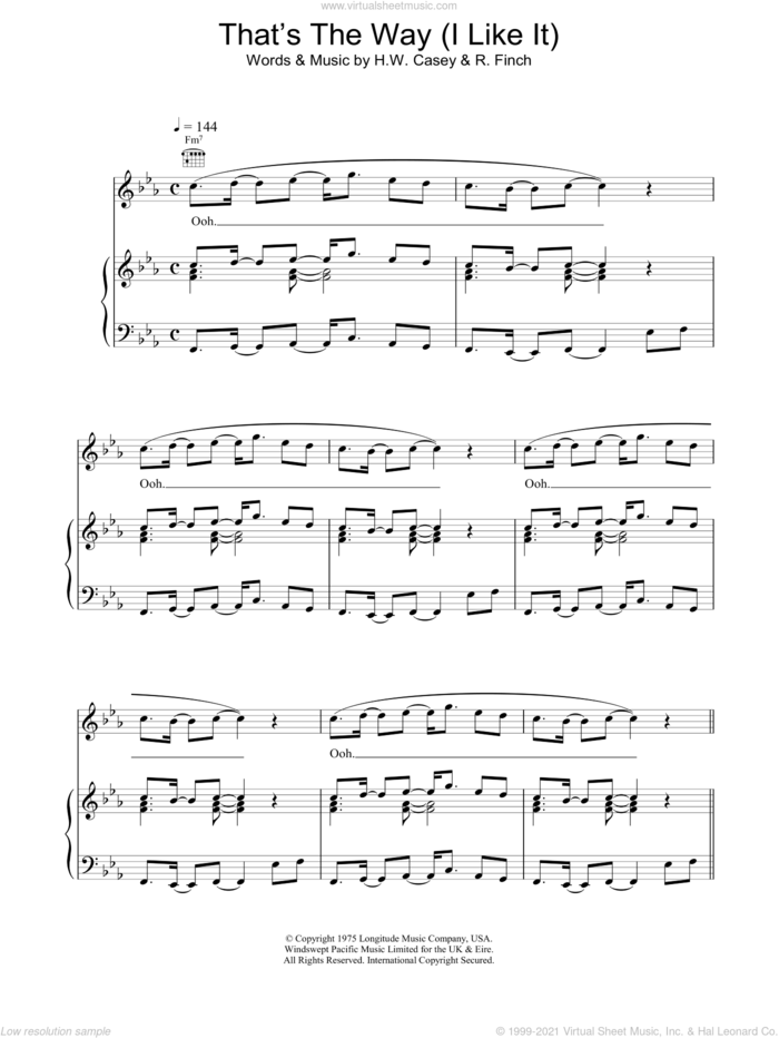That's The Way (I Like It) sheet music for voice, piano or guitar by H.W Casey, KC & The Sunshine Band and Richard Finch, intermediate skill level