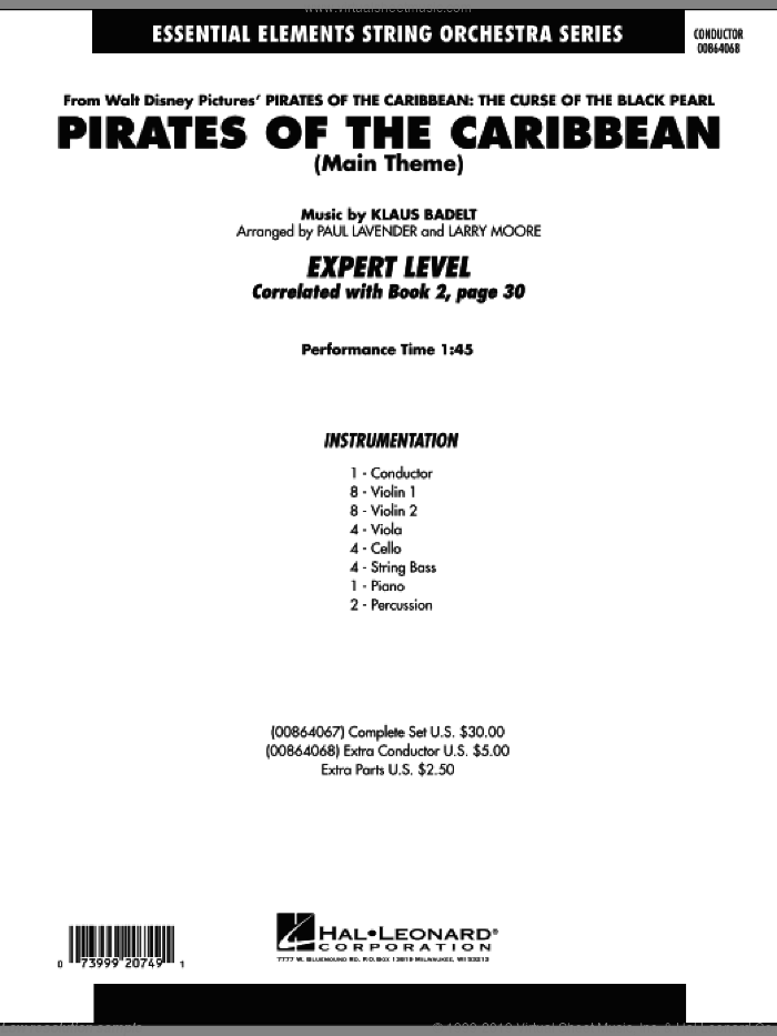 Pirates Of The Caribbean (Main Theme) (COMPLETE) sheet music for orchestra by Larry Moore, Klaus Badelt and Paul Lavender, intermediate skill level