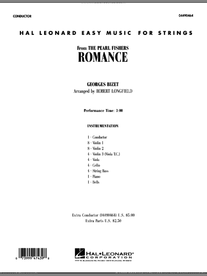 Romance (from The Pearl Fishers) (COMPLETE) sheet music for orchestra by Robert Longfield and Georges Bizet, classical score, intermediate skill level