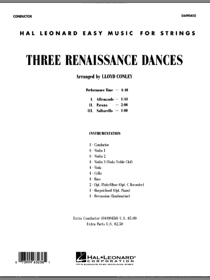 Three Renaissance Dances (COMPLETE) sheet music for orchestra by Lloyd Conley, intermediate skill level