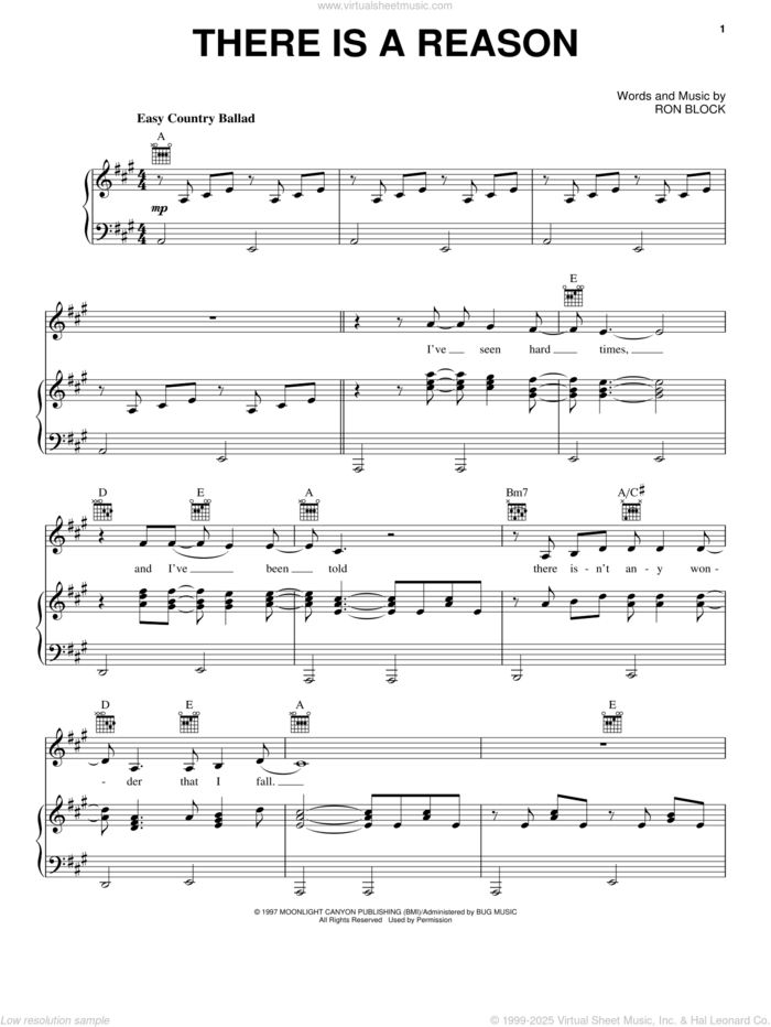 There Is A Reason sheet music for voice, piano or guitar by Alison Krauss and Ron Block, intermediate skill level