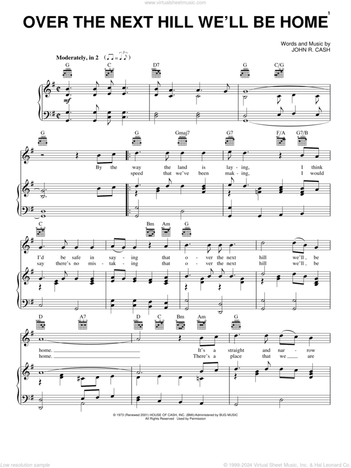Over The Next Hill We'll Be Home sheet music for voice, piano or guitar by Johnny Cash, intermediate skill level