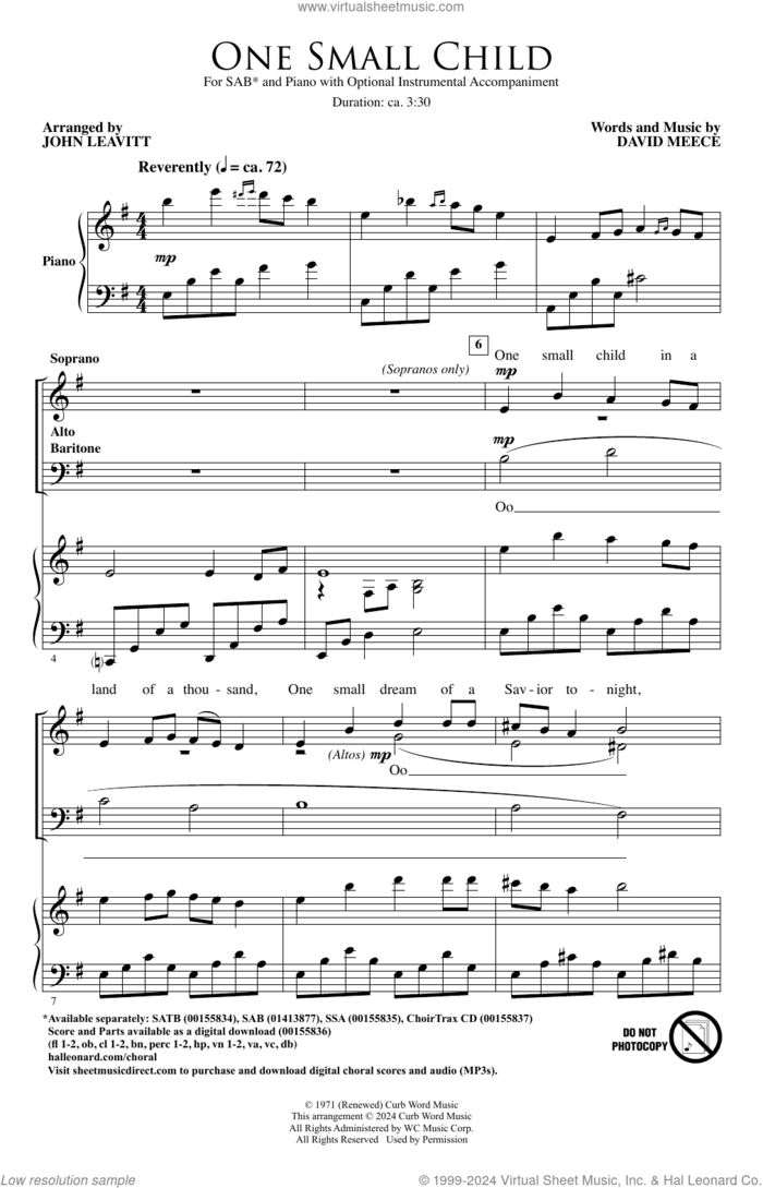 One Small Child (arr. John Leavitt) sheet music for choir (SAB: soprano, alto, bass) by David Meece and John Leavitt, intermediate skill level