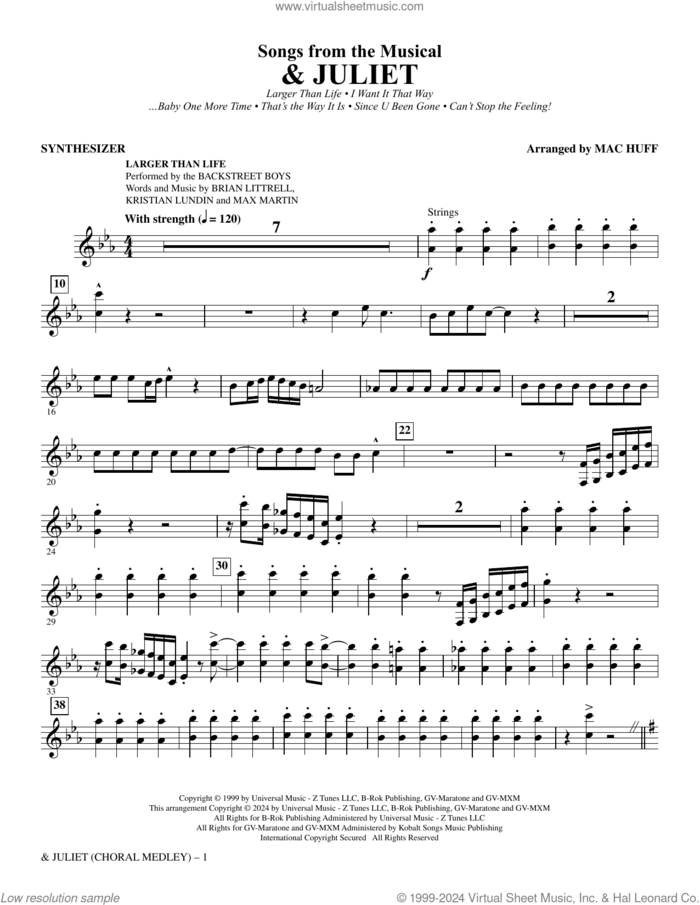 Songs from the Musical '& Juliet' (Choral Medley) (complete set of parts) sheet music for orchestra/band (Rhythm) by Mac Huff, intermediate skill level