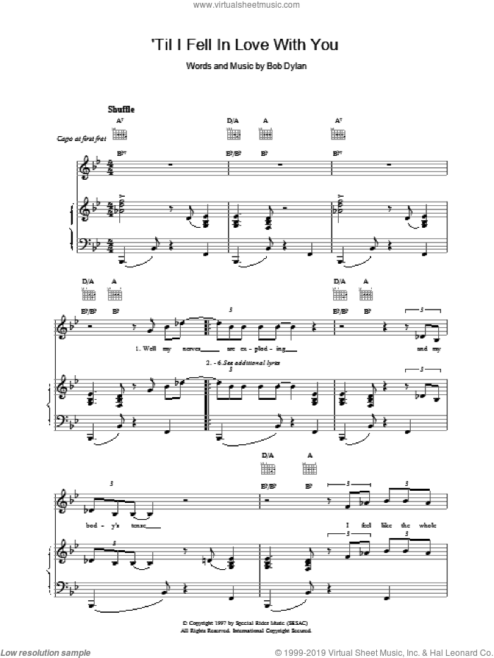 'Til I Fell In Love With You sheet music for voice, piano or guitar by Bob Dylan, intermediate skill level