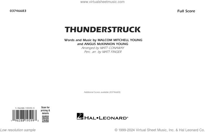 Thunderstruck (arr. Matt Conaway) (COMPLETE) sheet music for marching band by Matt Conaway, AC/DC, Angus Mckinnon Young, Malcolm Mitchell Young and Matt Finger, intermediate skill level