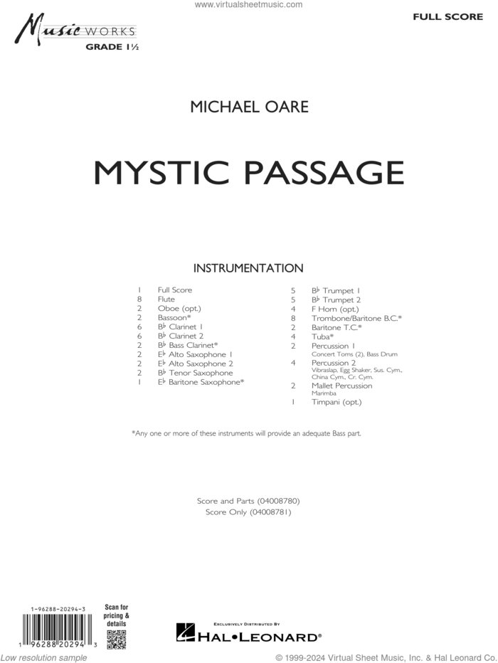 Mystic Passage (COMPLETE) sheet music for concert band by Michael Oare, intermediate skill level