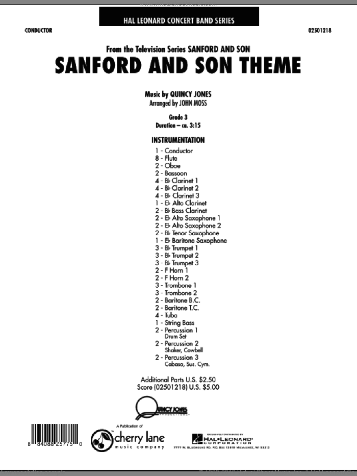 Sanford And Son Theme (COMPLETE) sheet music for concert band by Quincy Jones and John Moss, intermediate skill level