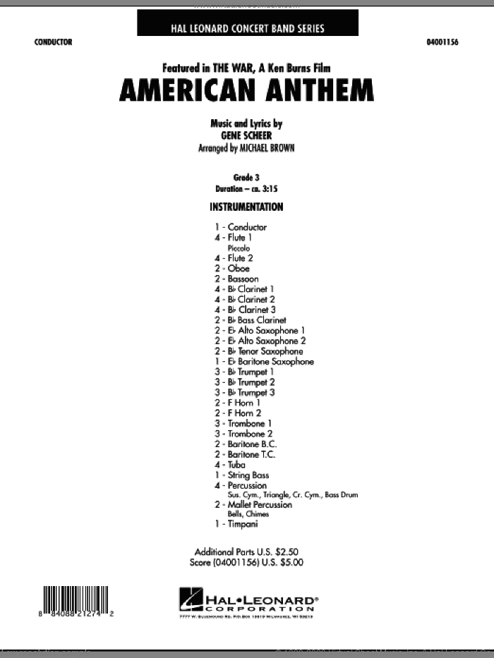 American Anthem (from The War) (COMPLETE) sheet music for concert band by Michael Brown and Gene Scheer, intermediate skill level