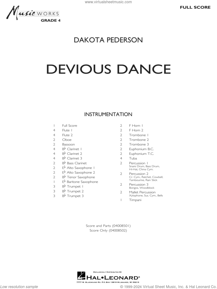 Devious Dance (COMPLETE) sheet music for concert band by Dakota Pederson, intermediate skill level