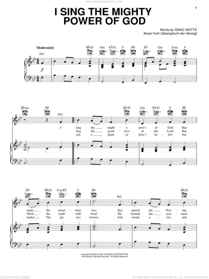 I Sing The Mighty Power Of God sheet music for voice, piano or guitar by Isaac Watts and Gesangbuch der Herzogl, intermediate skill level
