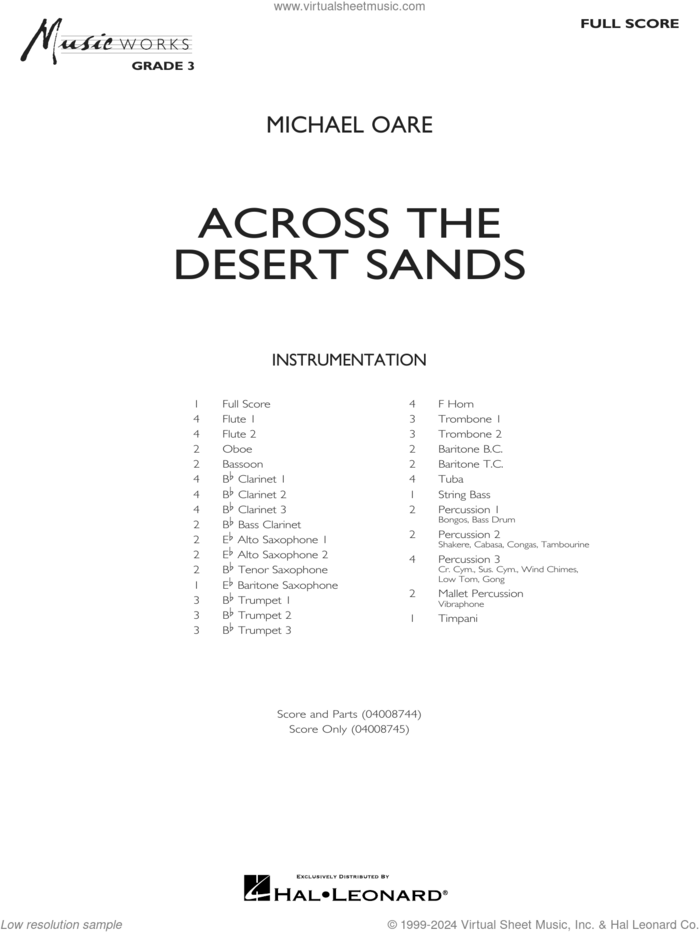 Across The Desert Sands (COMPLETE) sheet music for concert band by Michael Oare, intermediate skill level