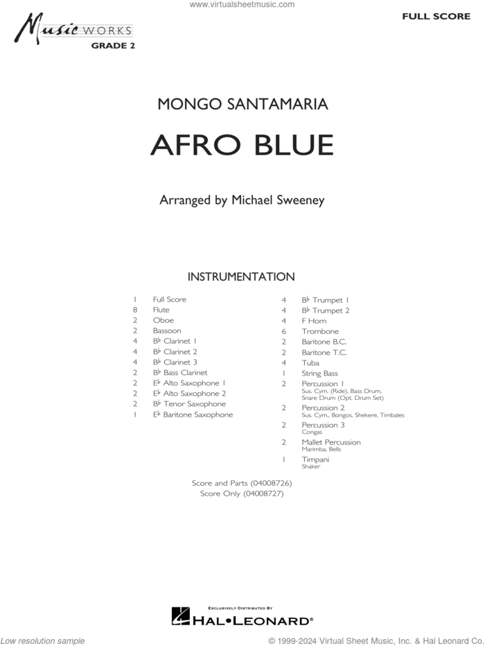 Afro Blue (arr. Michael Sweeney) (COMPLETE) sheet music for concert band by Michael Sweeney and Mongo Santamaria, intermediate skill level