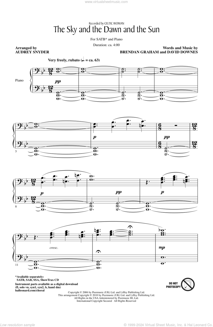 The Sky And The Dawn And The Sun sheet music for choir (SATB: soprano, alto, tenor, bass) by Brendan Graham, David Downes, Audrey Snyder and Celtic Woman, intermediate skill level