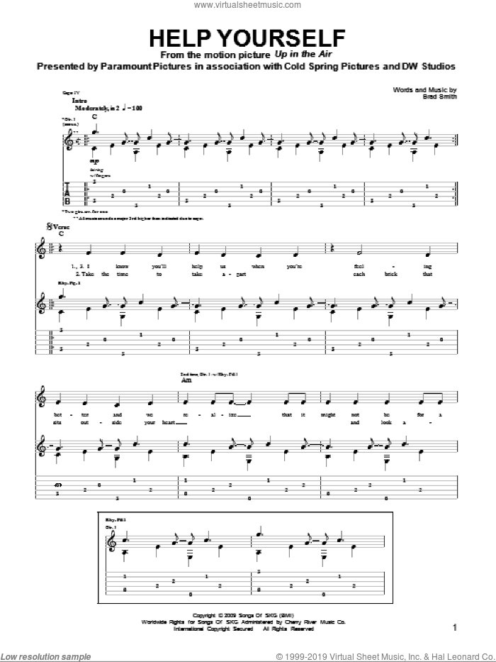 Help Yourself sheet music for guitar (tablature) by Sad Brad Smith and Brad Smith, intermediate skill level