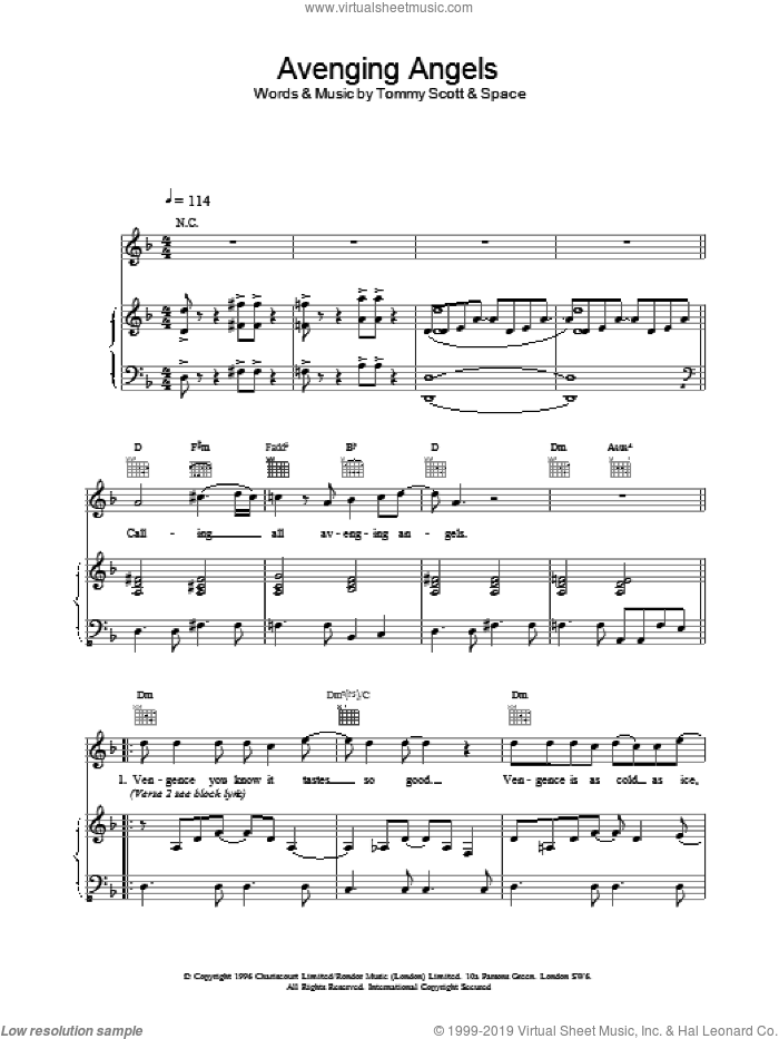Avenging Angels sheet music for voice, piano or guitar  and Tommy Scott, intermediate skill level