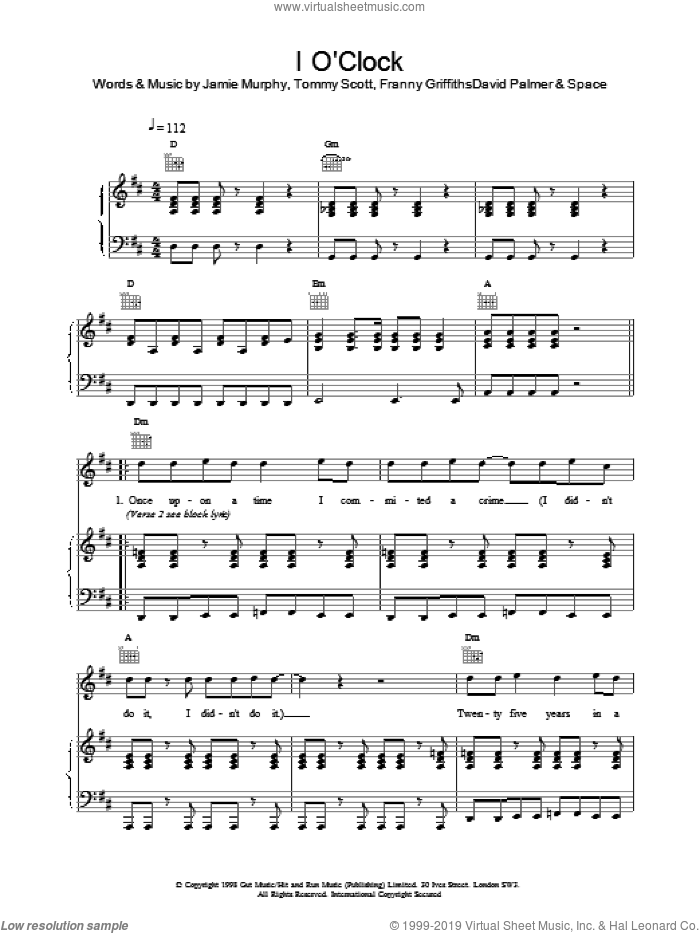 I O'Clock sheet music for voice, piano or guitar by Franny Griffiths, Miscellaneous, Jamie Murphy and Tommy Scott, intermediate skill level