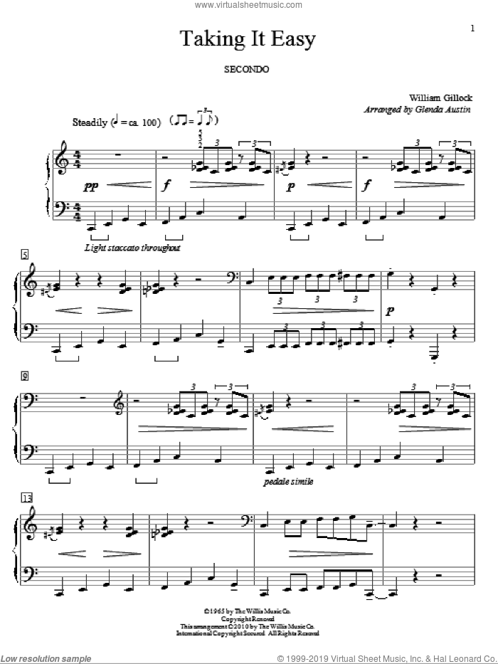 Taking It Easy sheet music for piano four hands by William Gillock and Glenda Austin, intermediate skill level