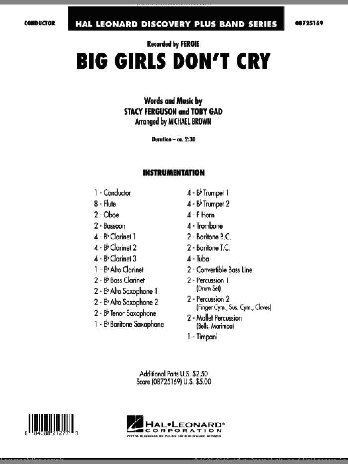 Big Girls Don't Cry (COMPLETE) sheet music for concert band by Michael Brown, Fergie, Stacy Ferguson and Toby Gad, intermediate skill level