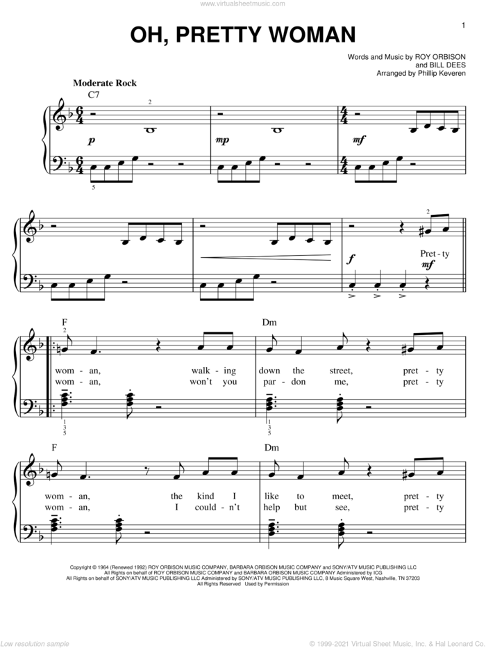 Oh, Pretty Woman (arr. Phillip Keveren) sheet music for piano solo by Roy Orbison, Phillip Keveren, Edward Van Halen and Bill Dees, easy skill level
