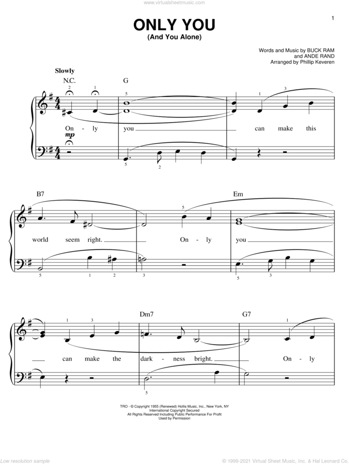 Only You (And You Alone) (arr. Phillip Keveren) sheet music for piano solo by The Platters, Phillip Keveren, Ande Rand and Buck Ram, easy skill level