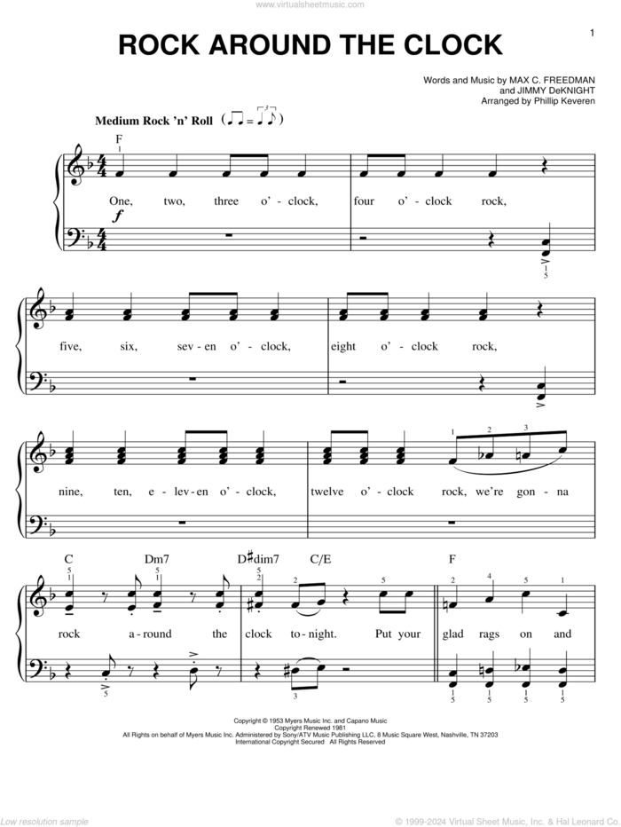 Rock Around The Clock (arr. Phillip Keveren) sheet music for piano solo by Bill Haley & His Comets, Phillip Keveren, Bill Haley, Jimmy DeKnight and Max C. Freedman, easy skill level
