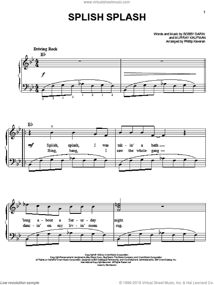 Splish Splash (arr. Phillip Keveren) sheet music for piano solo by Bobby Darin, Phillip Keveren, Bobby Darin (Arr. Phillip Keveren) and Murray Kaufman, easy skill level