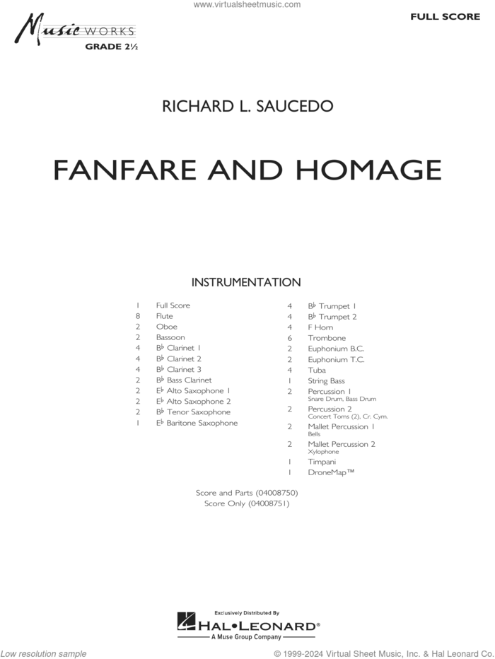Fanfare and Homage (COMPLETE) sheet music for concert band by Richard L. Saucedo, intermediate skill level