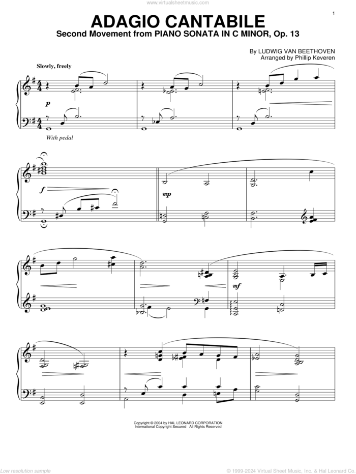 Adagio Cantabile (arr. Phillip Keveren) sheet music for piano solo by Ludwig van Beethoven and Phillip Keveren, classical score, intermediate skill level