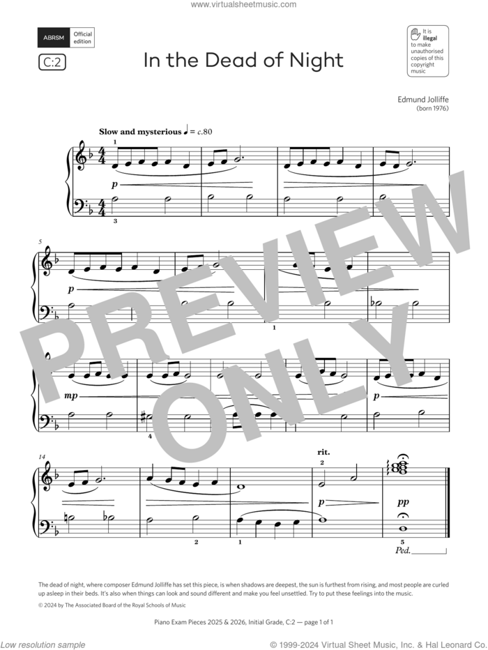 In the Dead of Night (Grade Initial, list C2, from the ABRSM Piano Syllabus 2025 and 2026) sheet music for piano solo by Edmund Jolliffe, classical score, intermediate skill level