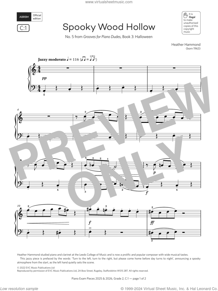 Spooky Wood Hollow (Grade 2, list C1, from the ABRSM Piano Syllabus 2025 and 2026) sheet music for piano solo by Heather Hammond, classical score, intermediate skill level