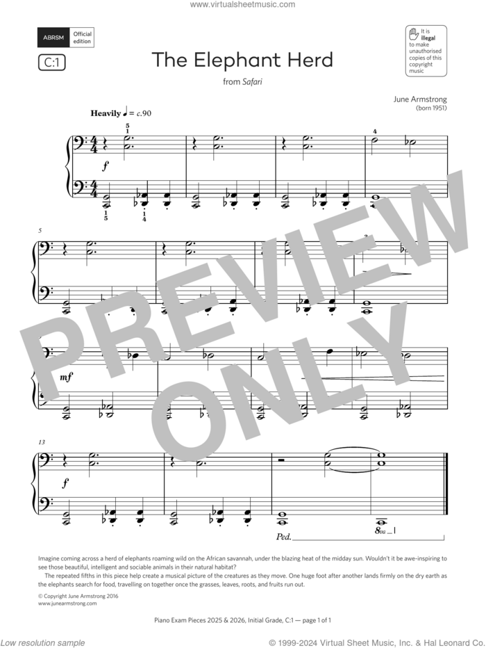 The Elephant Herd (Grade Initial, list C1, from the ABRSM Piano Syllabus 2025 and 2026) sheet music for piano solo by June Armstrong, classical score, intermediate skill level