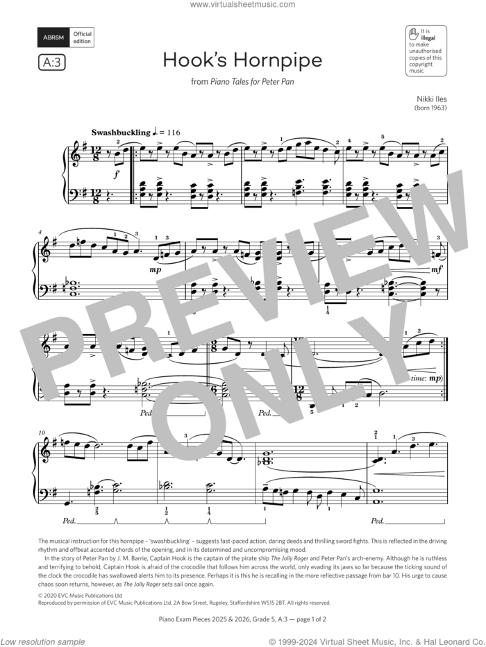 Hook's Hornpipe (Grade 5, list A3, from the ABRSM Piano Syllabus 2025 and 2026) sheet music for piano solo by Nikki Iles, classical score, intermediate skill level