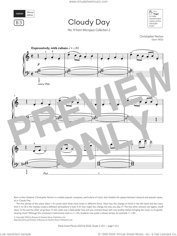 Cloudy Day (Grade 2, list B3, from the ABRSM Piano Syllabus 2025 and 2026) sheet music for piano solo by Christopher Norton, classical score, intermediate skill level