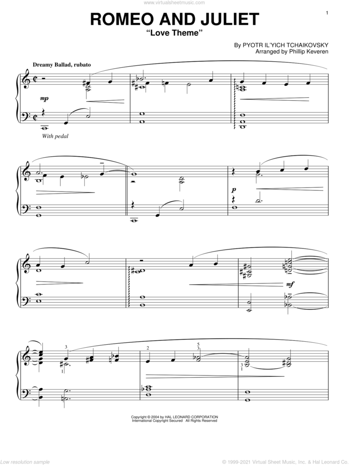 Romeo And Juliet (Love Theme) [Jazz version] (arr. Phillip Keveren) sheet music for piano solo by Pyotr Ilyich Tchaikovsky and Phillip Keveren, classical score, intermediate skill level