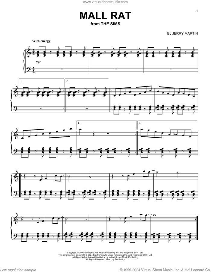 Mall Rat (from The Sims) sheet music for piano solo by Jerry Martin, intermediate skill level