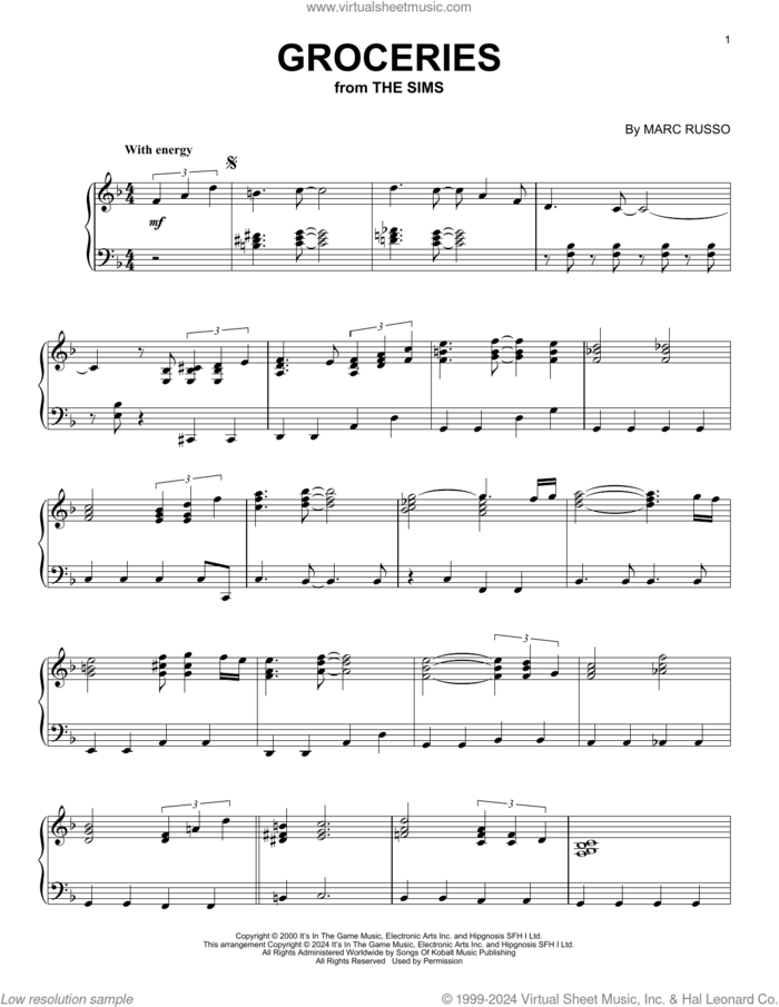 Groceries (from The Sims) sheet music for piano solo by Marc Russo, intermediate skill level