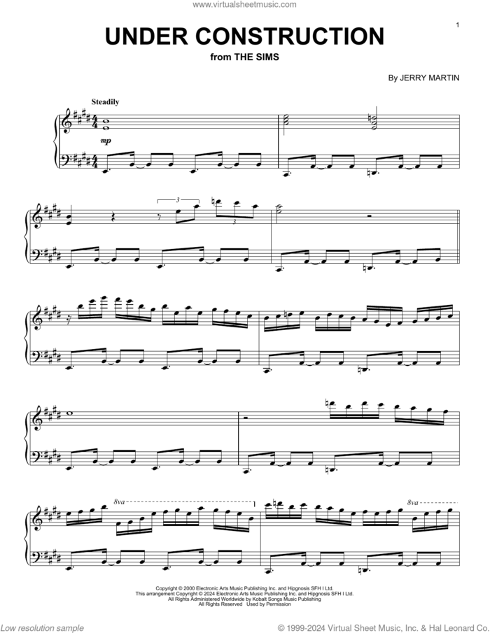 Under Construction (from The Sims) sheet music for piano solo by Jerry Martin, intermediate skill level