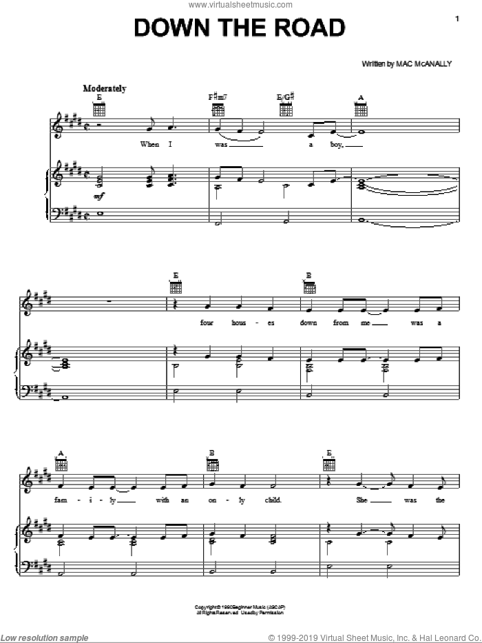 Down The Road sheet music for voice, piano or guitar by Kenny Chesney and Mac McAnally, intermediate skill level