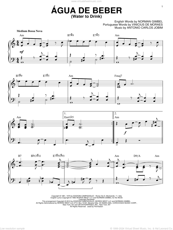 Agua De Beber (Water To Drink) [Jazz version] (arr. Brent Edstrom) sheet music for piano solo by Antonio Carlos Jobim, Norman Gimbel and Vinicius de Moraes, intermediate skill level