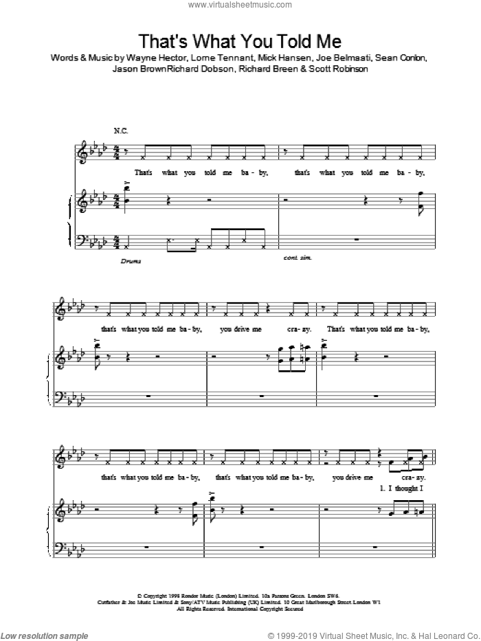 That's What You Told Me sheet music for voice, piano or guitar by Ben Folds Five, Hansen,M, Hector,W and Lorne Tennant, intermediate skill level