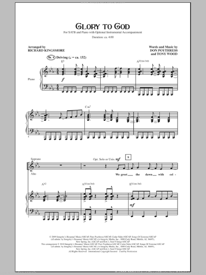 Glory To God sheet music for choir (SATB: soprano, alto, tenor, bass) by Tony Wood, Don Poythress and Richard Kingsmore, intermediate skill level