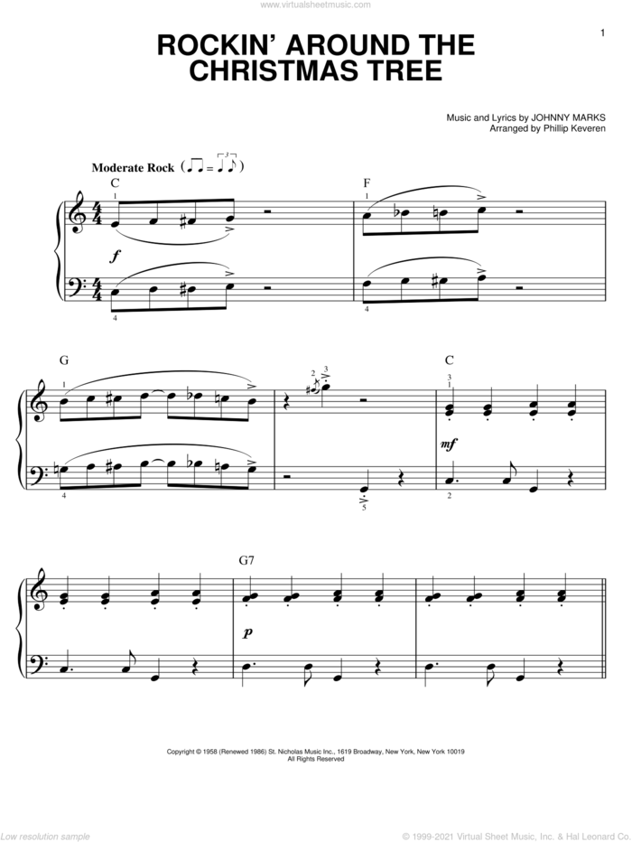 Rockin' Around The Christmas Tree (arr. Phillip Keveren) sheet music for piano solo by Brenda Lee, Phillip Keveren and Johnny Marks, easy skill level