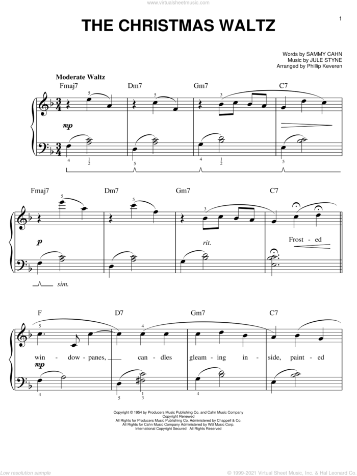 The Christmas Waltz (arr. Phillip Keveren) sheet music for piano solo by Sammy Cahn, Phillip Keveren and Jule Styne, easy skill level